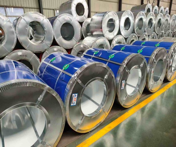 PPGI coated steel coils stored in factory warehouse